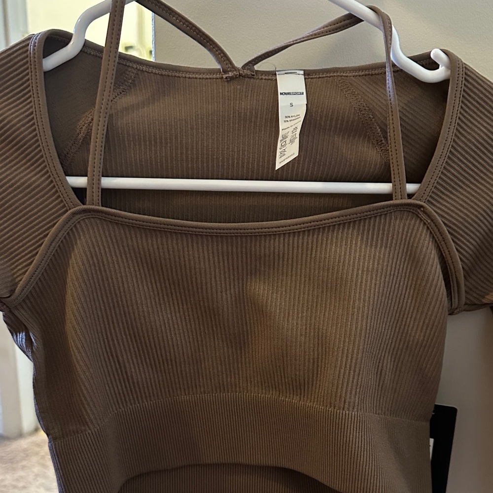 Nova Sport Brown Ribbed Crop Top - Picture 4 of 6